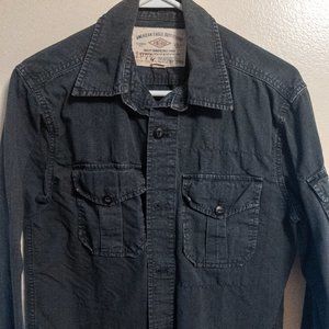 Black LS Button Down Ripstop Shirt - AE - S